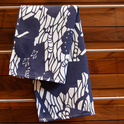 Folding Fan Tea Towel - Navy - HapDog Laboratories