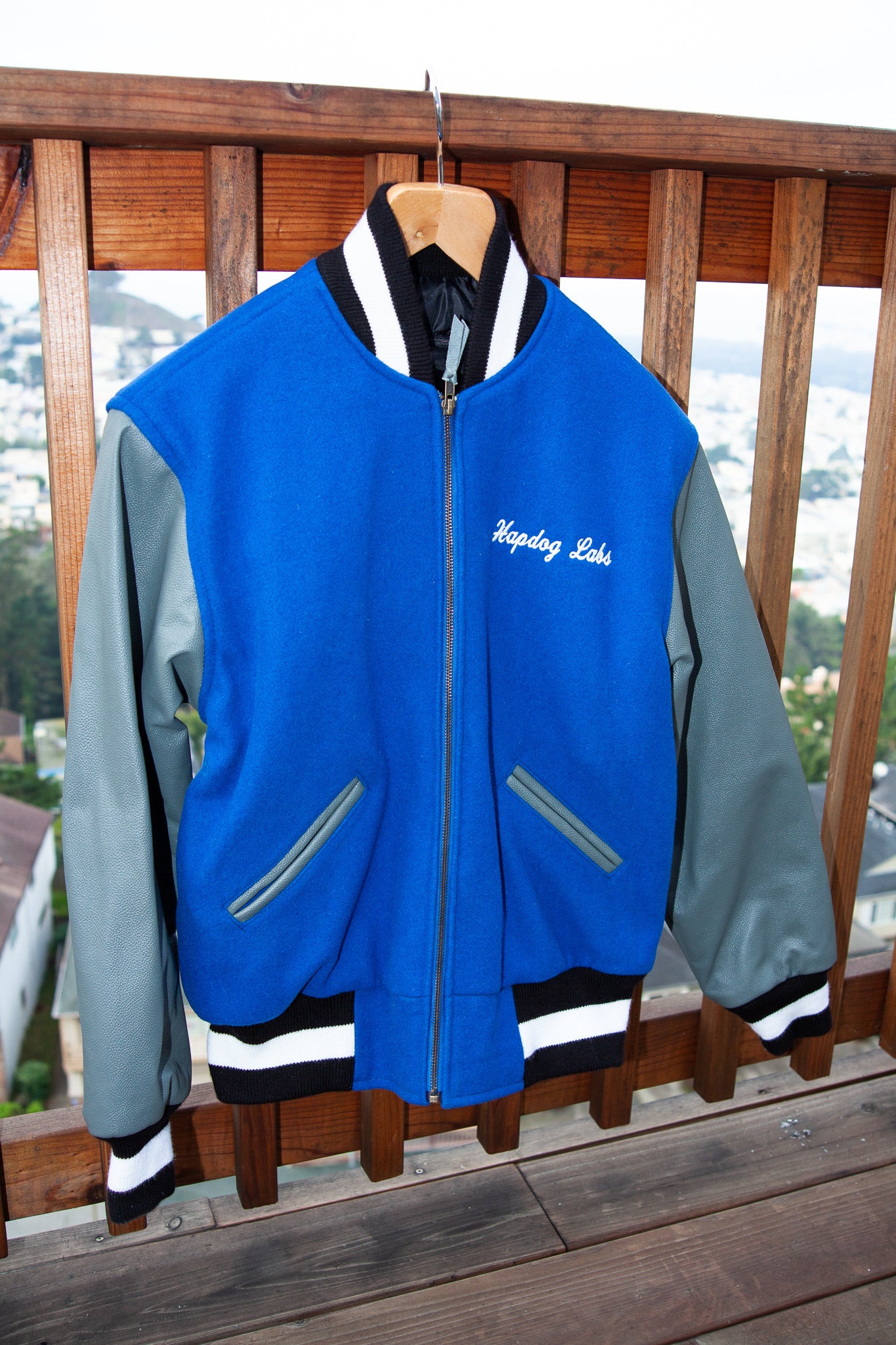 Royal / Grey Embroidered Varsity Jacket - HapDog Laboratories 